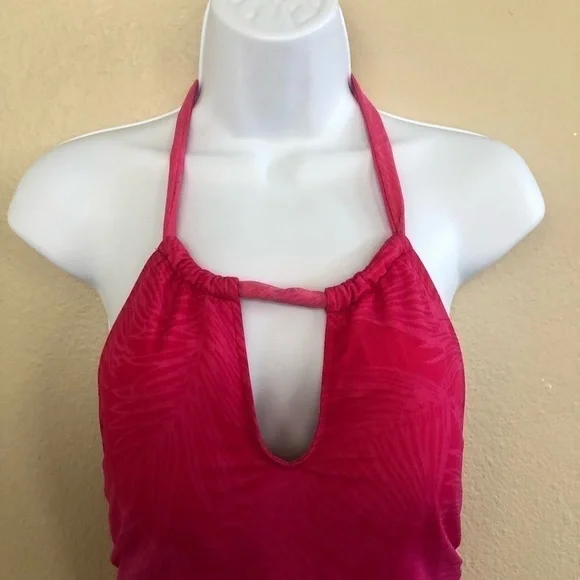 LAUREN Ralph Lauren Ombre Palm High Neck Ruched Halter Slimming Tankini Size 12 - Picture 3 of 16